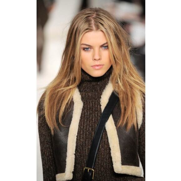 Ralph Lauren Collection Purple Label Cropped Shearling Vest Leather Runway Top - Picture 6 of 16